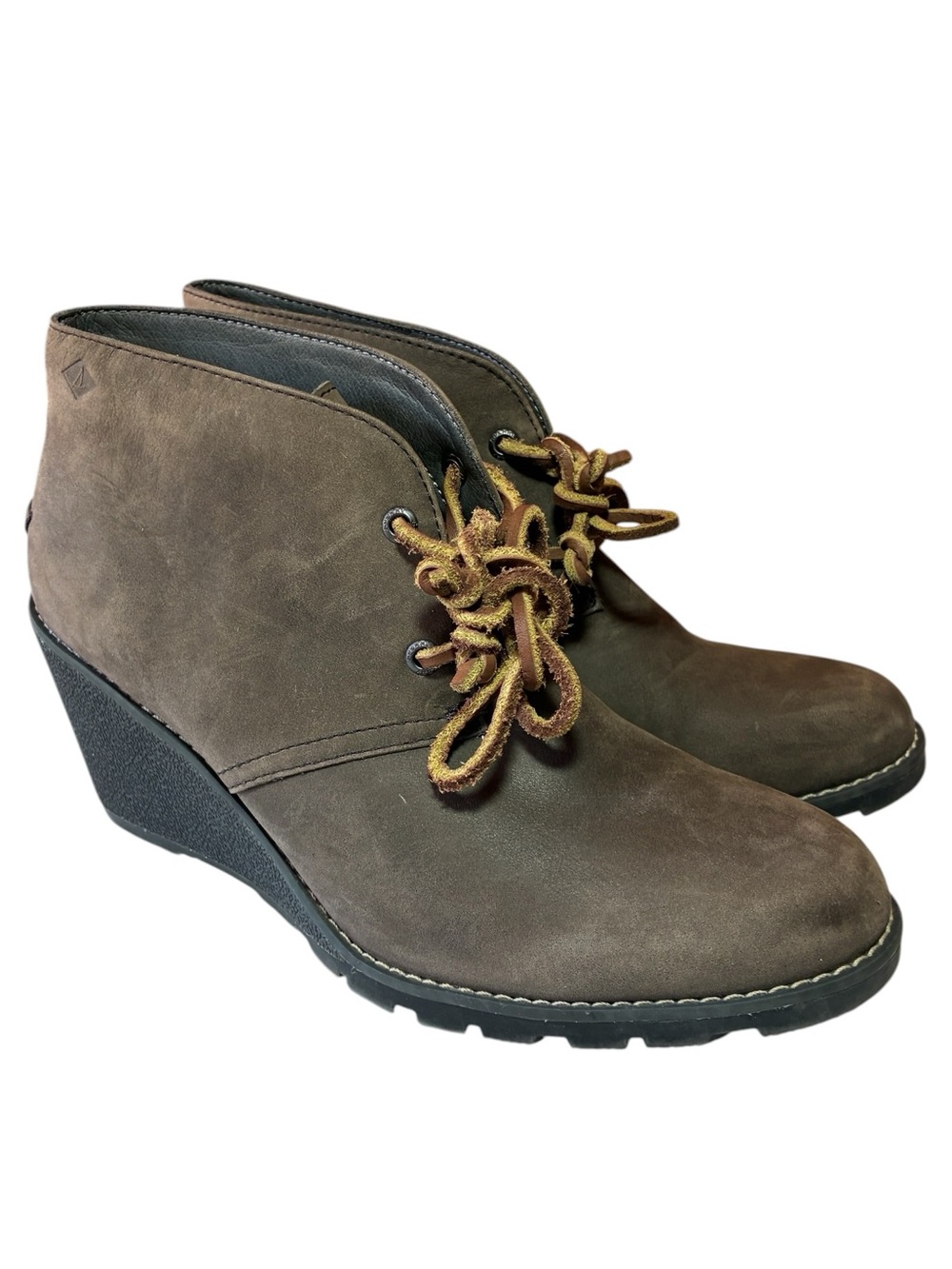 Sperry Womens Celeste Prow Ankle Boots Booties Gray Leather Wedge Heel Size 9 M